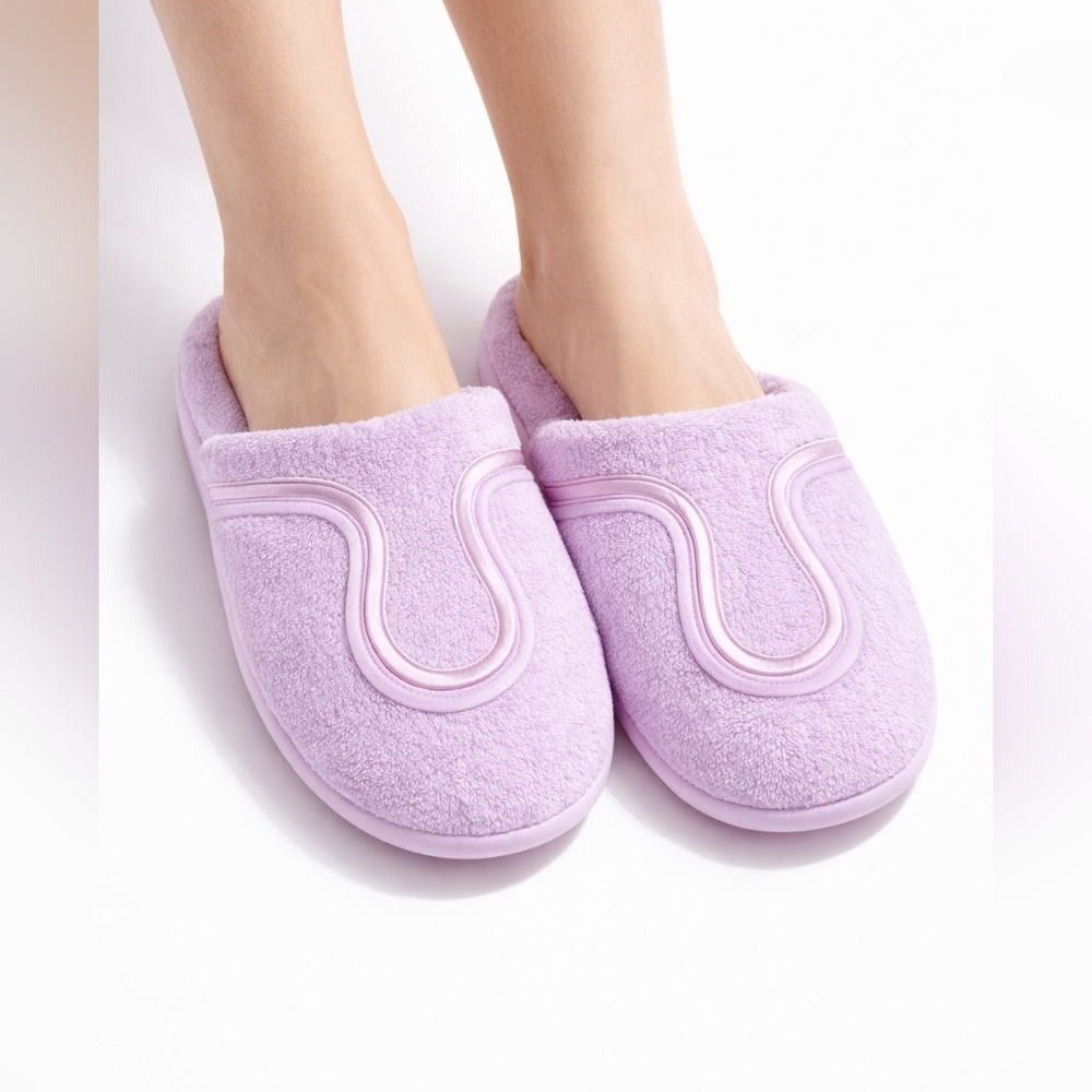 La Perla Lilac Terrycloth Slippers Ribbon Trim Cozy Spa Medium 7/8
